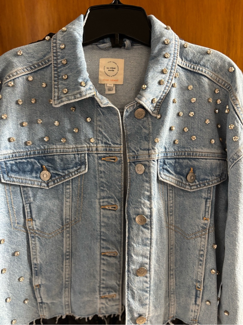 NWOT River Island Embellished Jean Jacket size XS oversized